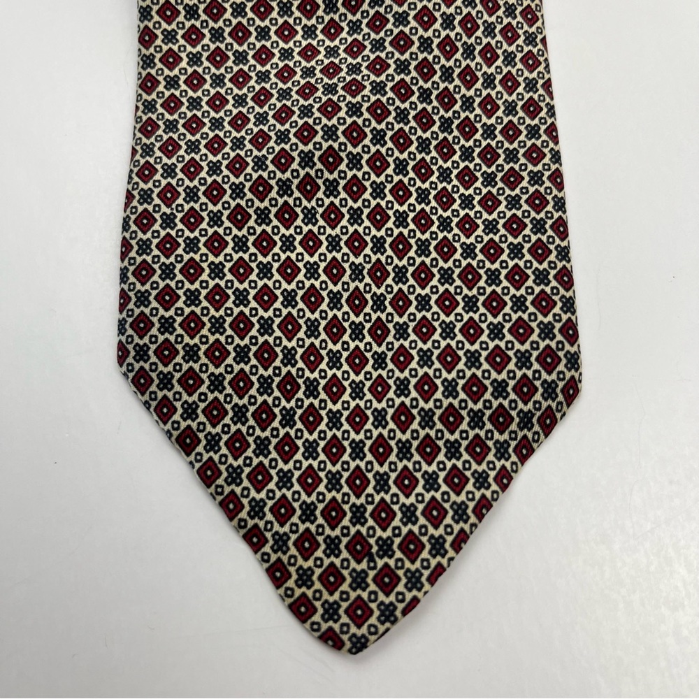 Christian Dior Cravates 100% Silk Neck Tie Mens‎ Geometric Cream Burgundy *FLAW